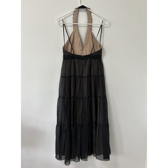 Y2K Babydoll Halter Dress Maxi Witchy Tiered Sequin BCBG Size 4 Black Whimsy - Picture 4 of 9